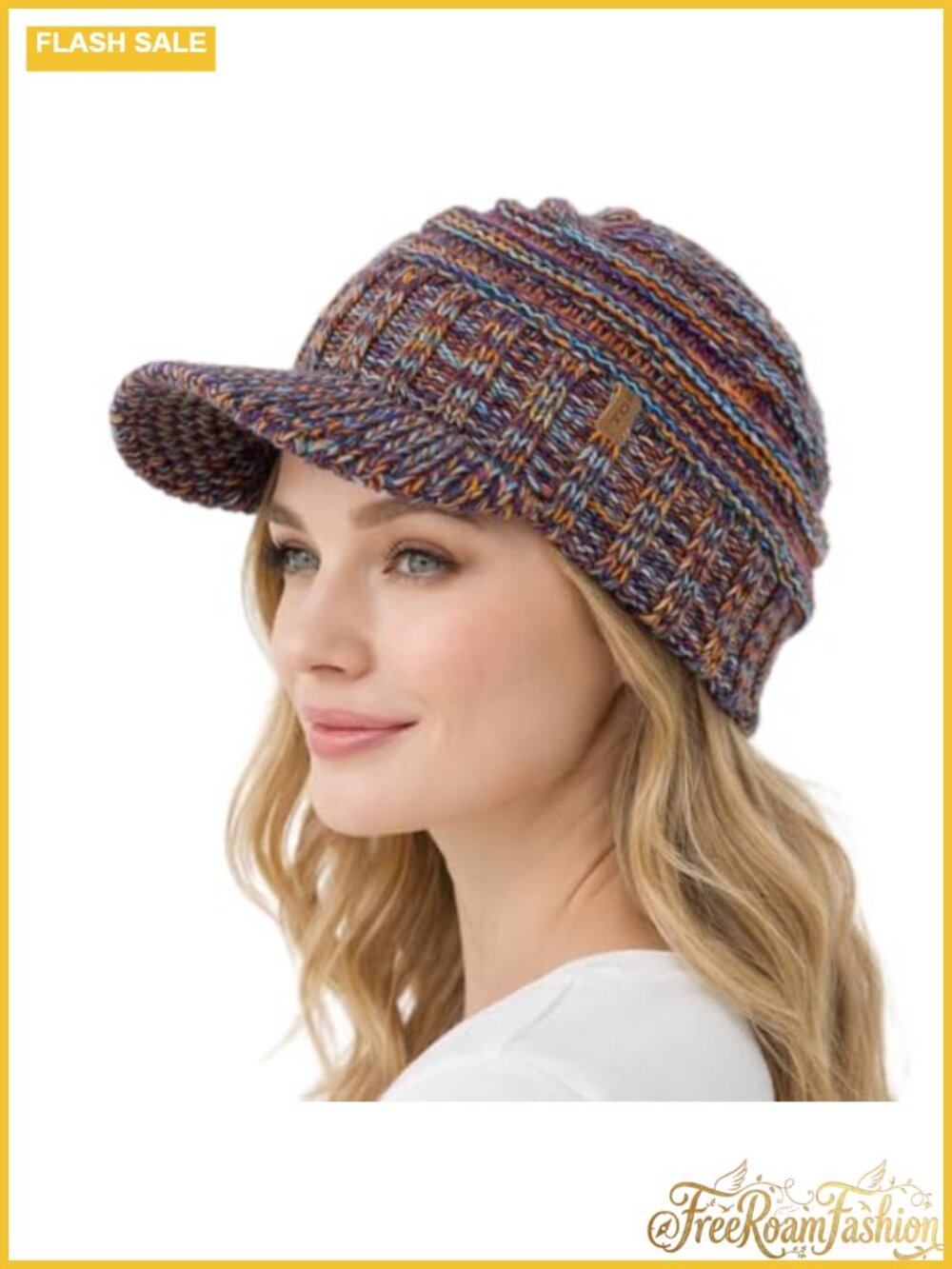 Waterproof Fleece Lined Visor Beanie with Brim Acrylic Women Winter Hat